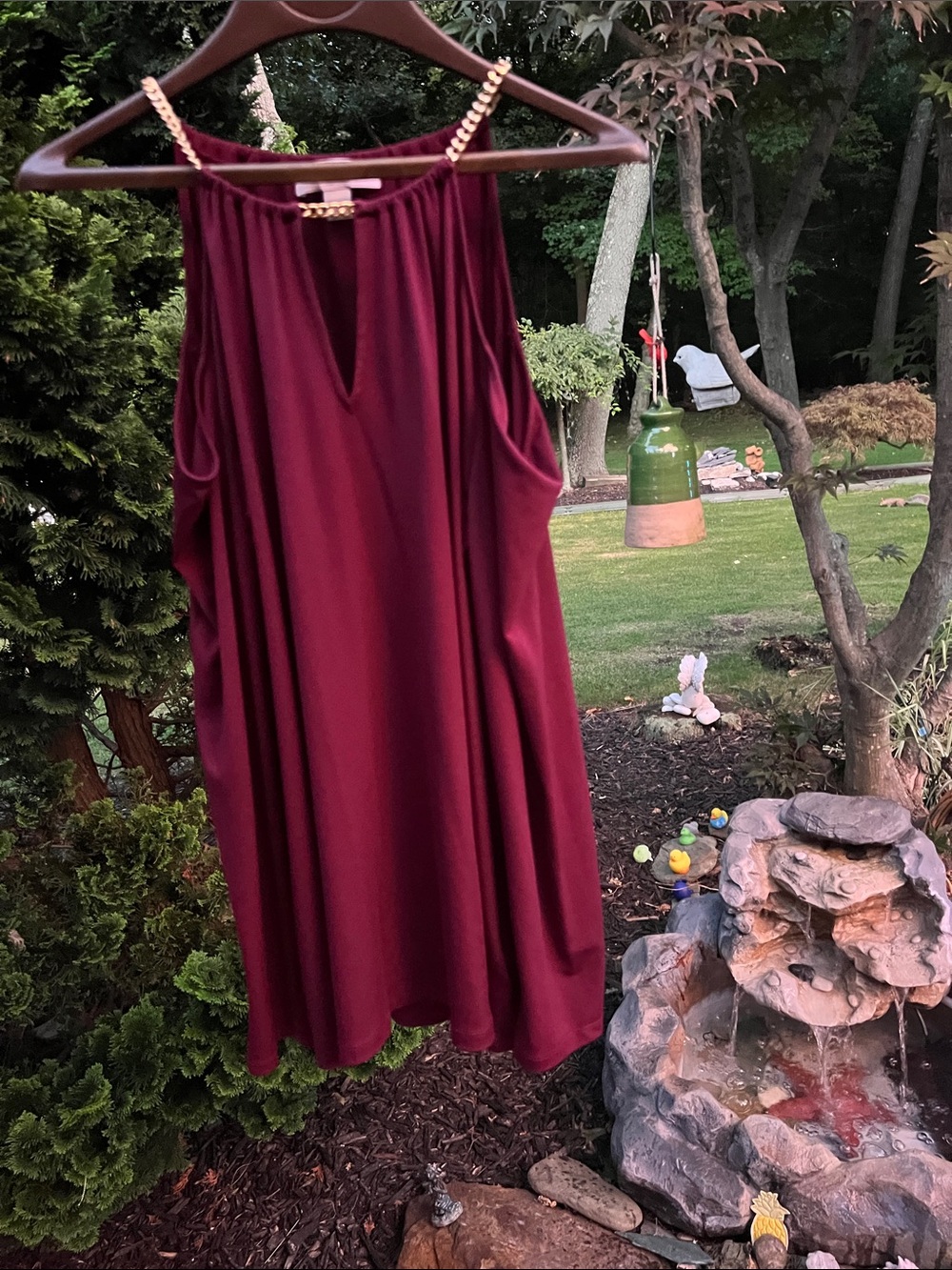 Michael Kors Sleeveless Wine peekaboo with Gold Chain Straps